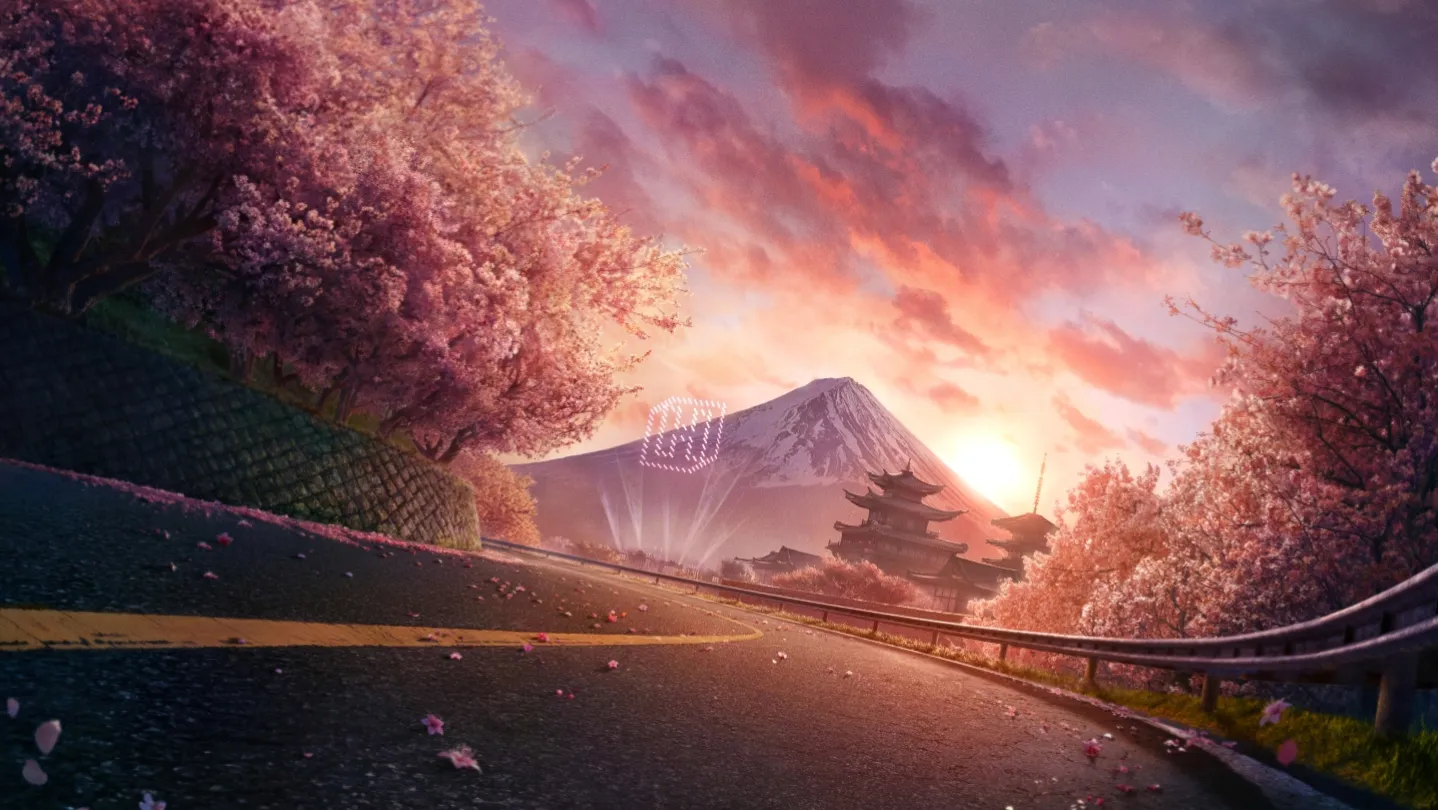 Forza Horizon 6 official Steam page hero showing a Japanese city at dusk with mountains in the distance