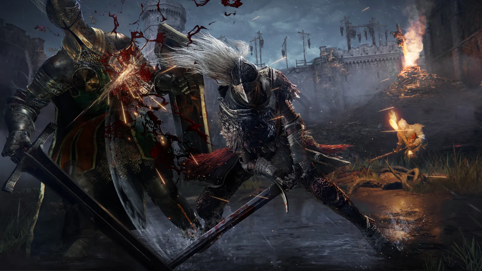 Elden Ring screenshot showing armor and weapon detail from the open world RPG
