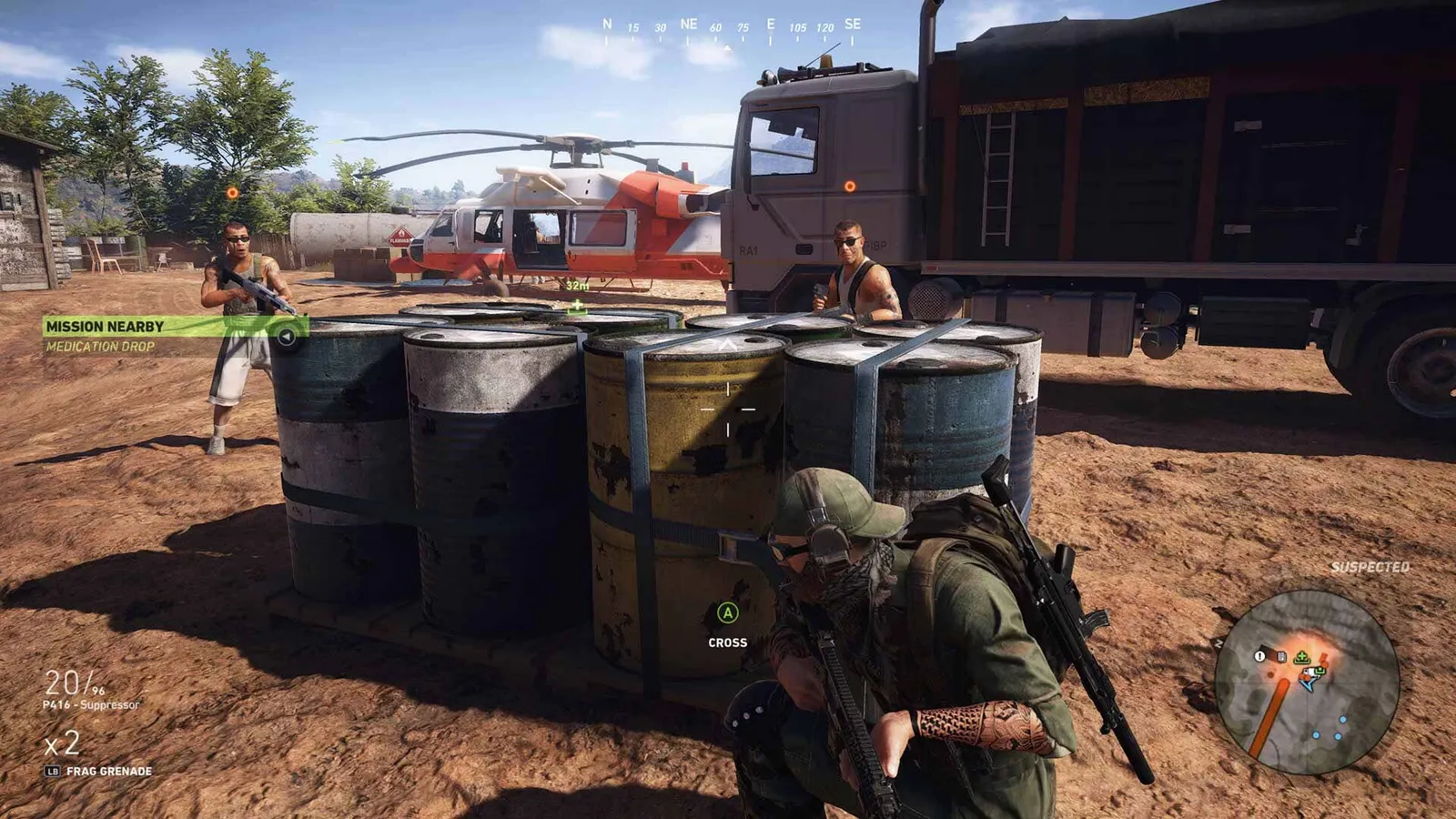 Ghost Recon Wildlands screenshot of a helicopter flying over the Bolivian desert landscape at sunset