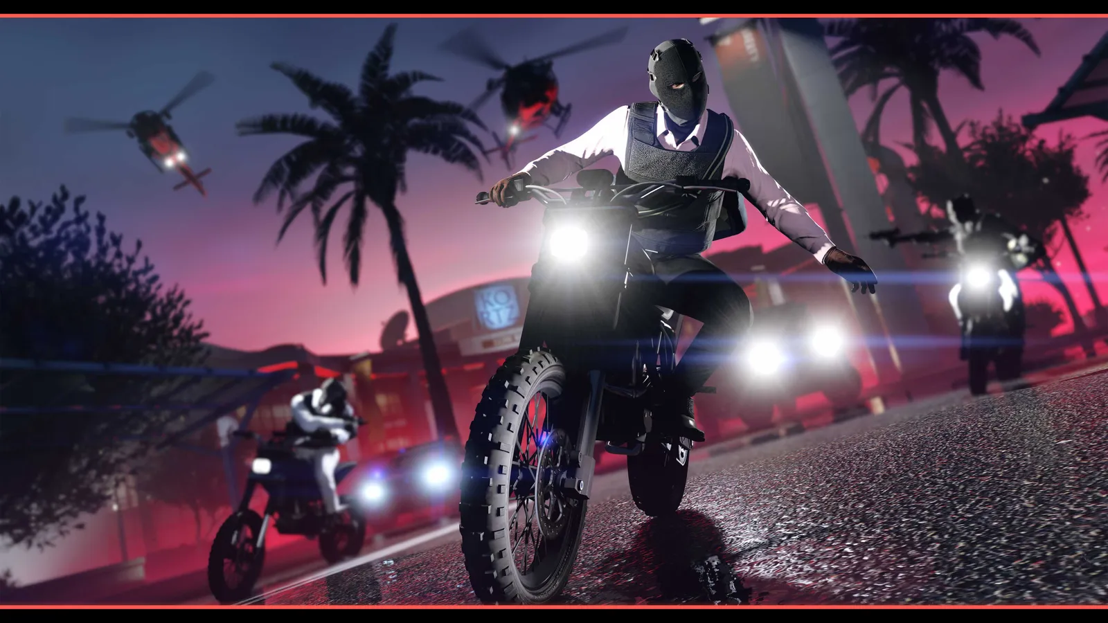 GTA Online screenshot showing characters preparing for the Kortz Center Heist in Los Santos Pacific Bluffs