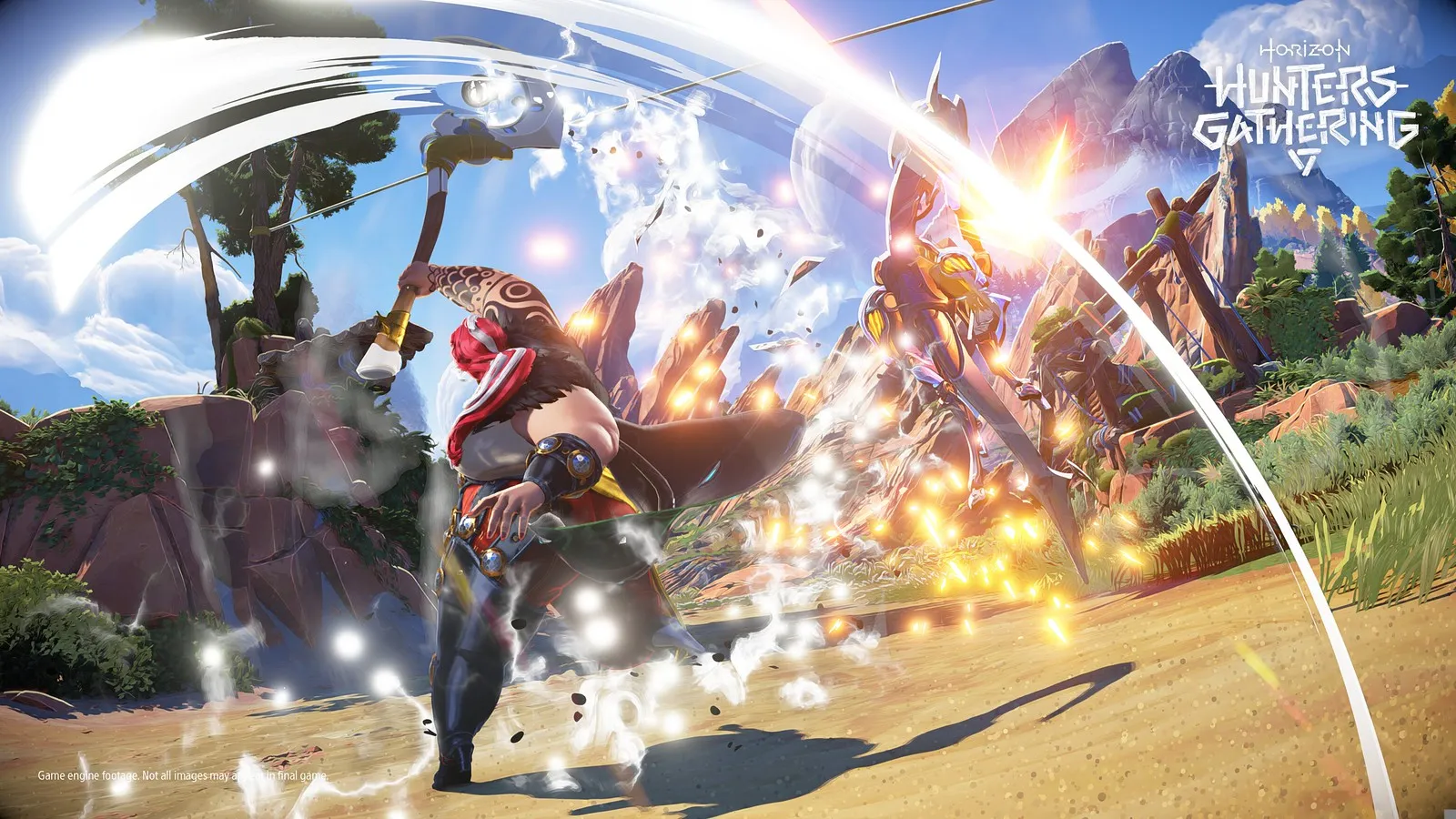 Three Hunters from Horizon Hunters Gathering fighting machines in a sunlit jungle region