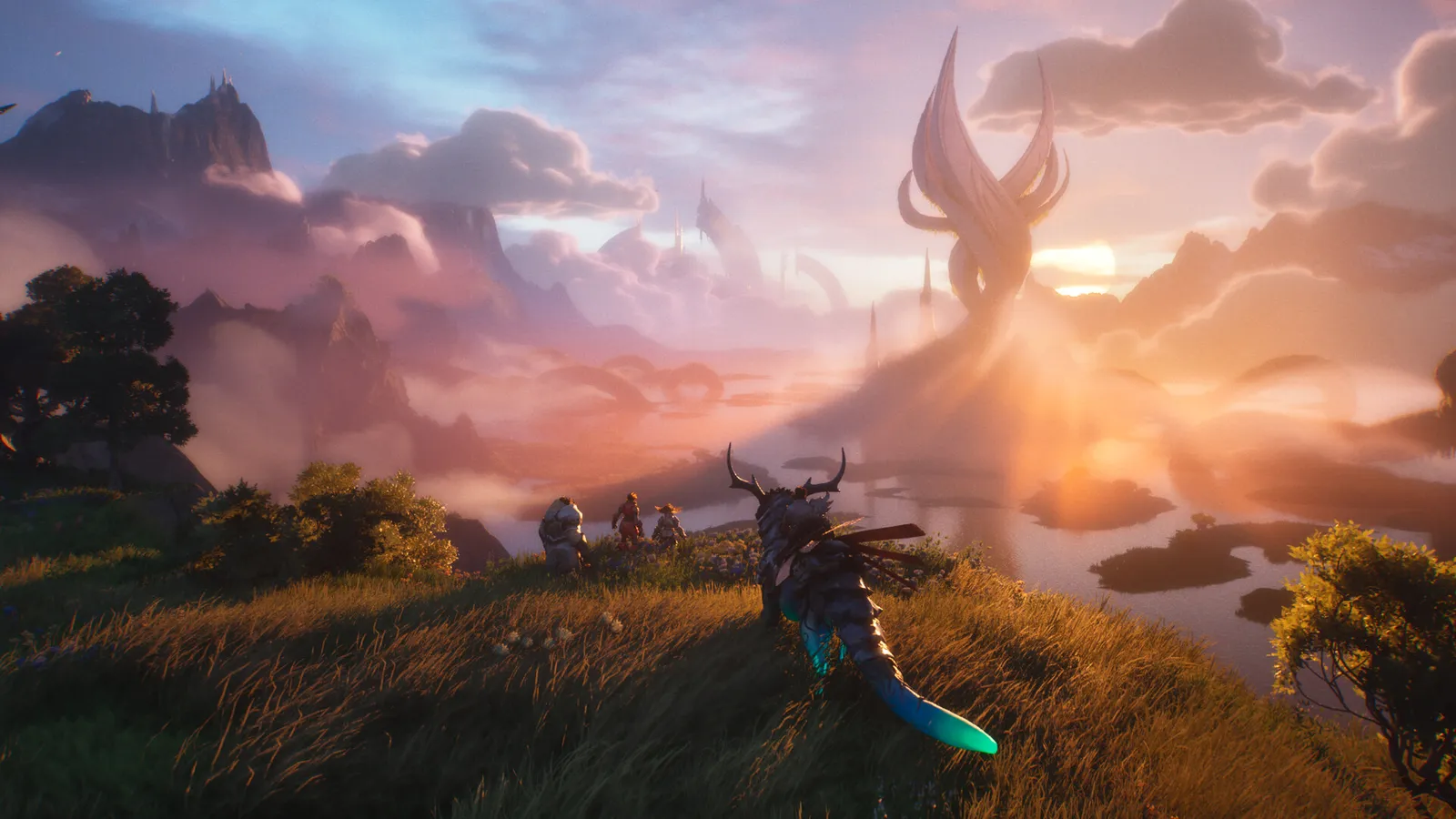 Guild Wars 3 in-engine scene showing characters in a detailed fantasy environment