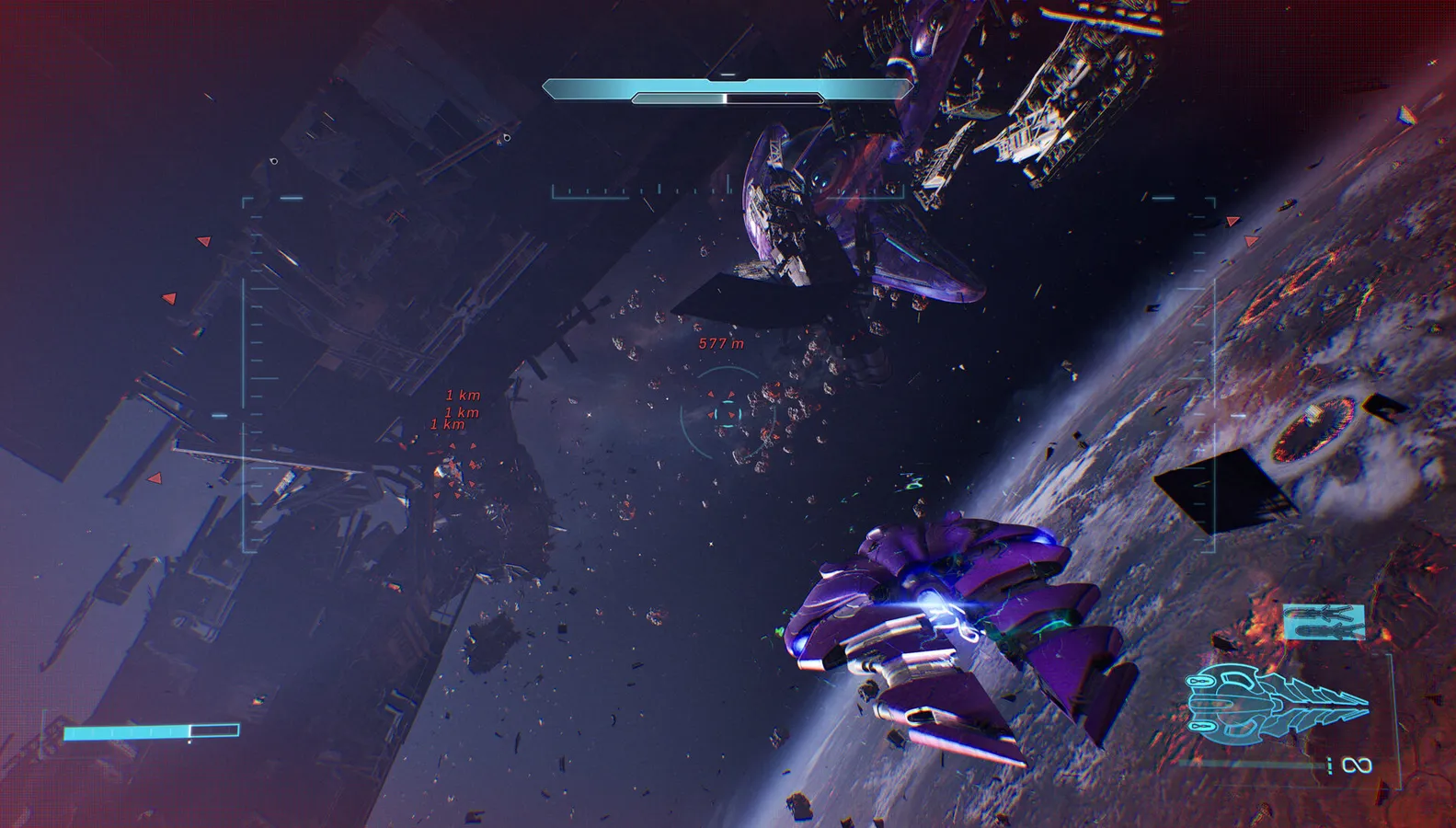 Space combat scene from the new Meteorite missions showing a UNSC vessel in orbit in Halo Campaign Evolved
