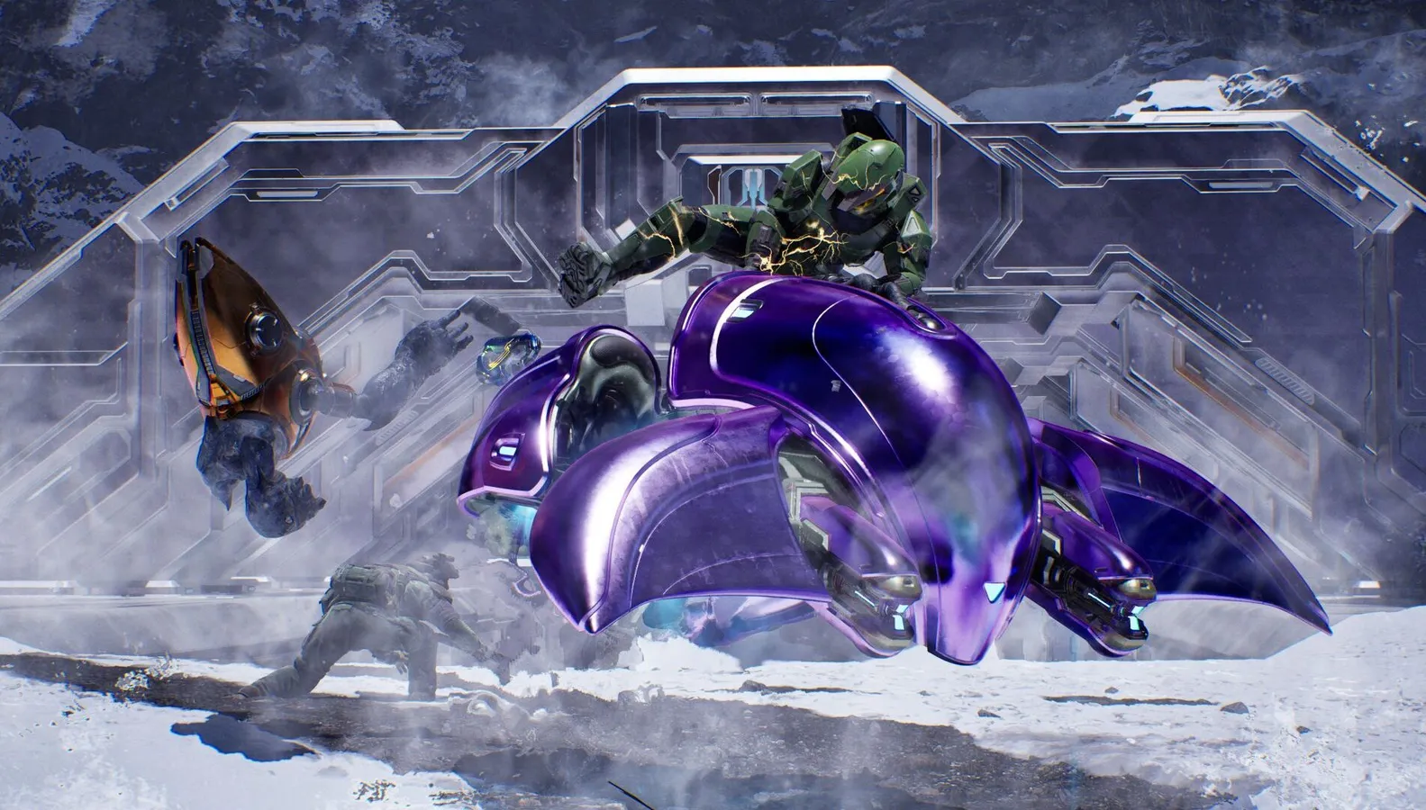 Master Chief hijacking a Covenant Banshee during the Assault on the Control Room mission in Halo: Campaign Evolved