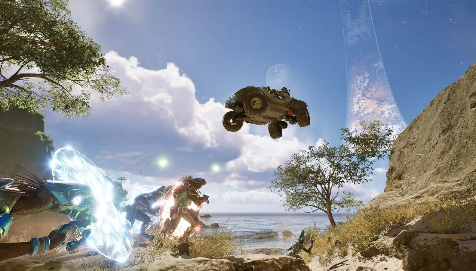 Environmental shot of the Silent Cartographer beach in Halo: Campaign Evolved running on Unreal Engine 5