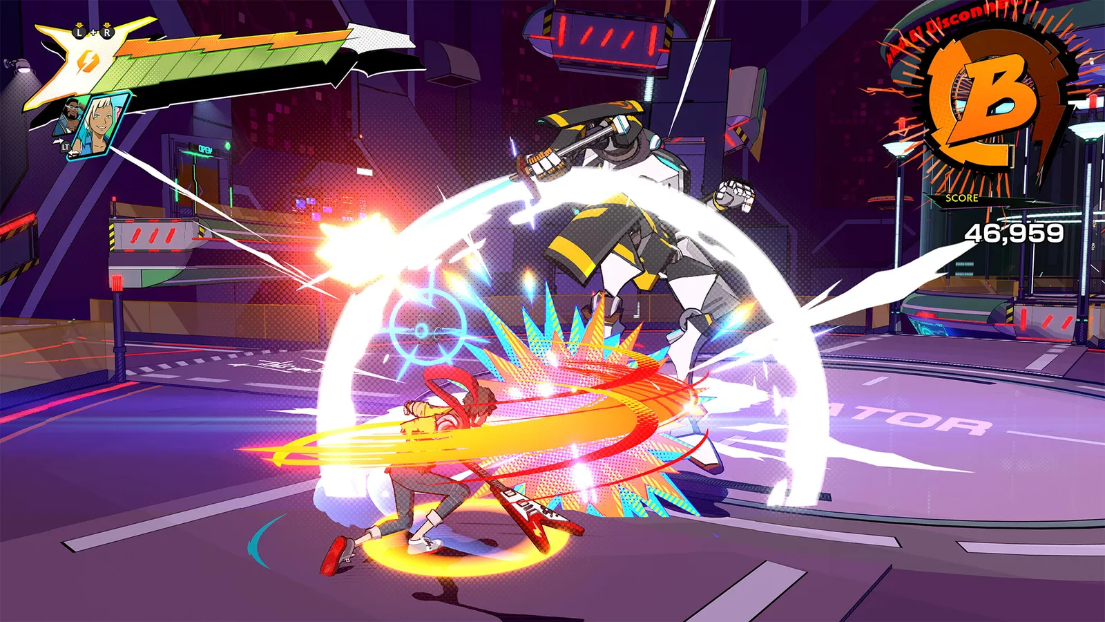 Hi-Fi RUSH protagonist Chai in a neon-soaked musical battlefield
