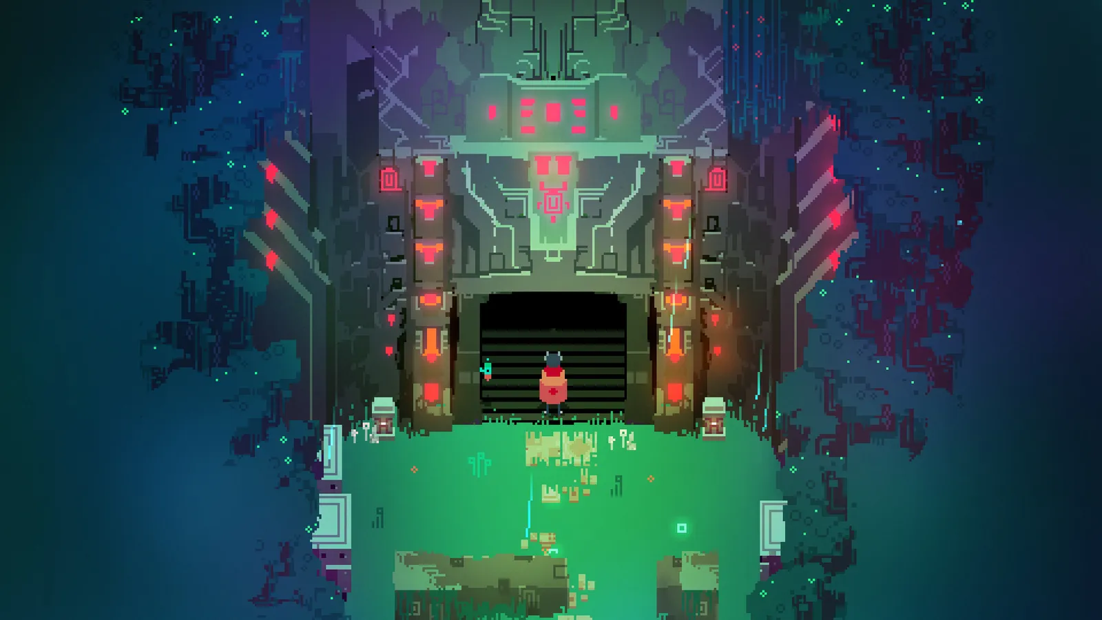 Hyper Light Drifter screenshot of the drifter exploring a ruined ancient structure