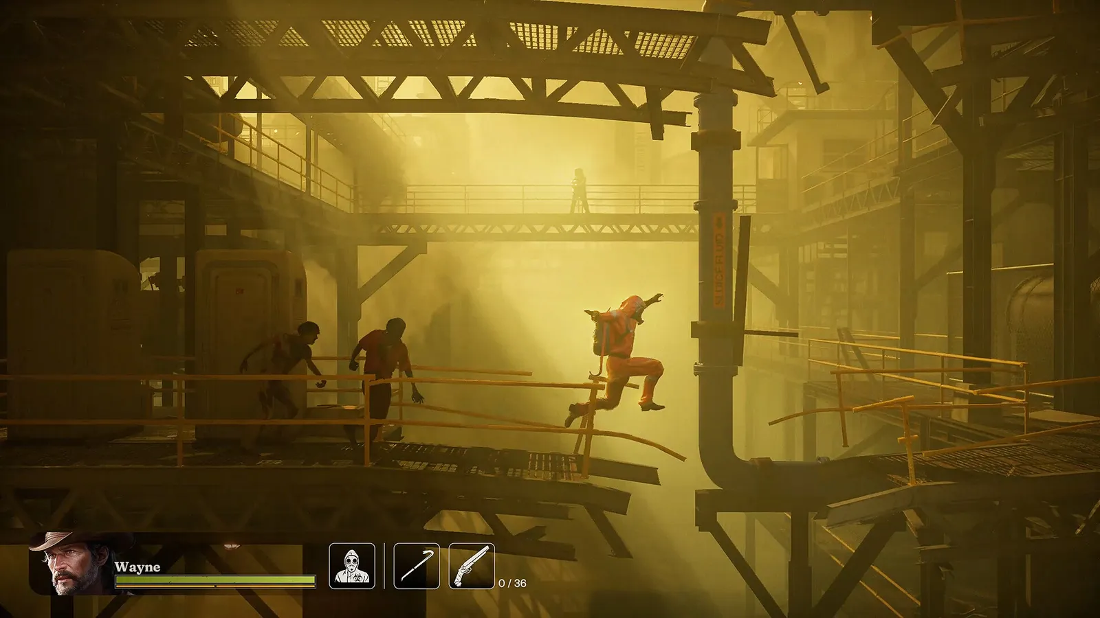 Into the Dead Our Darkest Days side-scrolling combat showing a baseball bat swing against a zombie in a gas station
