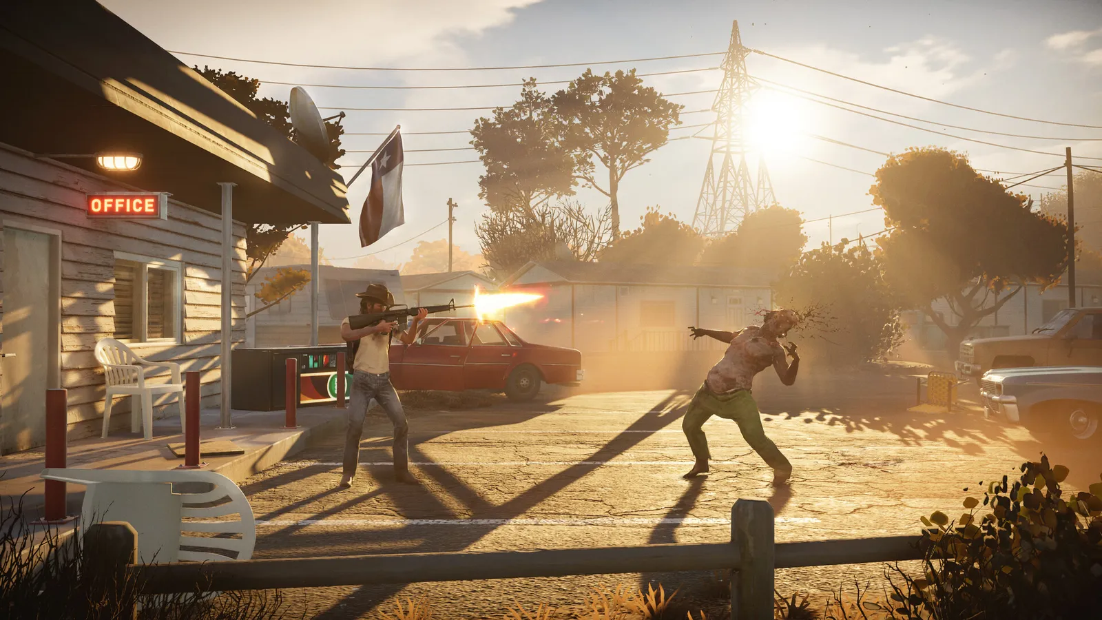 Into the Dead Our Darkest Days official screenshot showing a survivor band crossing a rainy Texas overpass