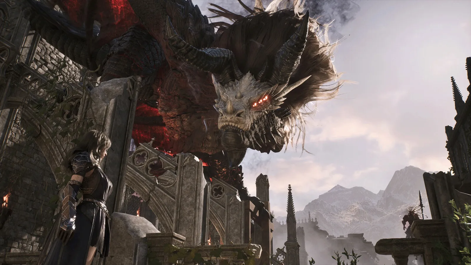 Screenshot from Tides of Annihilation showing Gwendolyn in combat against spectral knights in a ruined modern London street.