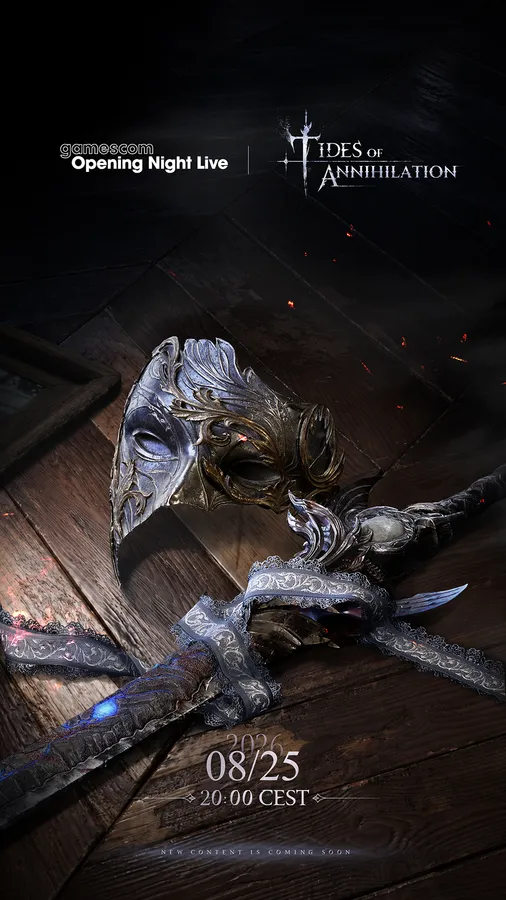 Tides of Annihilation teaser image confirming its first story trailer will debut at gamescom ONL 2026