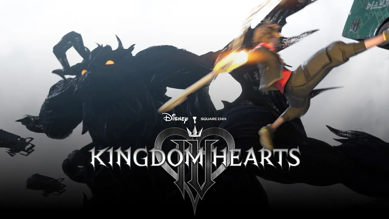 Kingdom Hearts IV teaser trailer screenshot showing Sora in the city of Quadratum