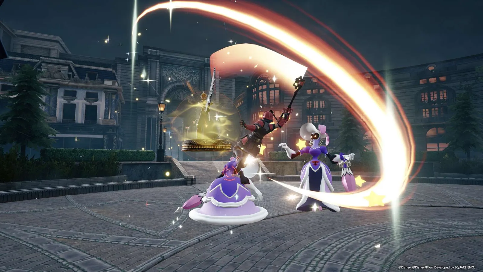 Official Kingdom Hearts Missing-Link promotional screenshot showing keyblade combat in Scala ad Caelum