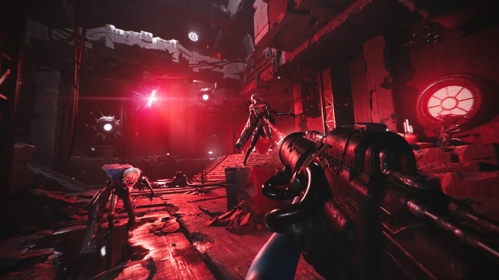 Luna Abyss gameplay showing atmospheric bullet hell combat in a dark alien environment