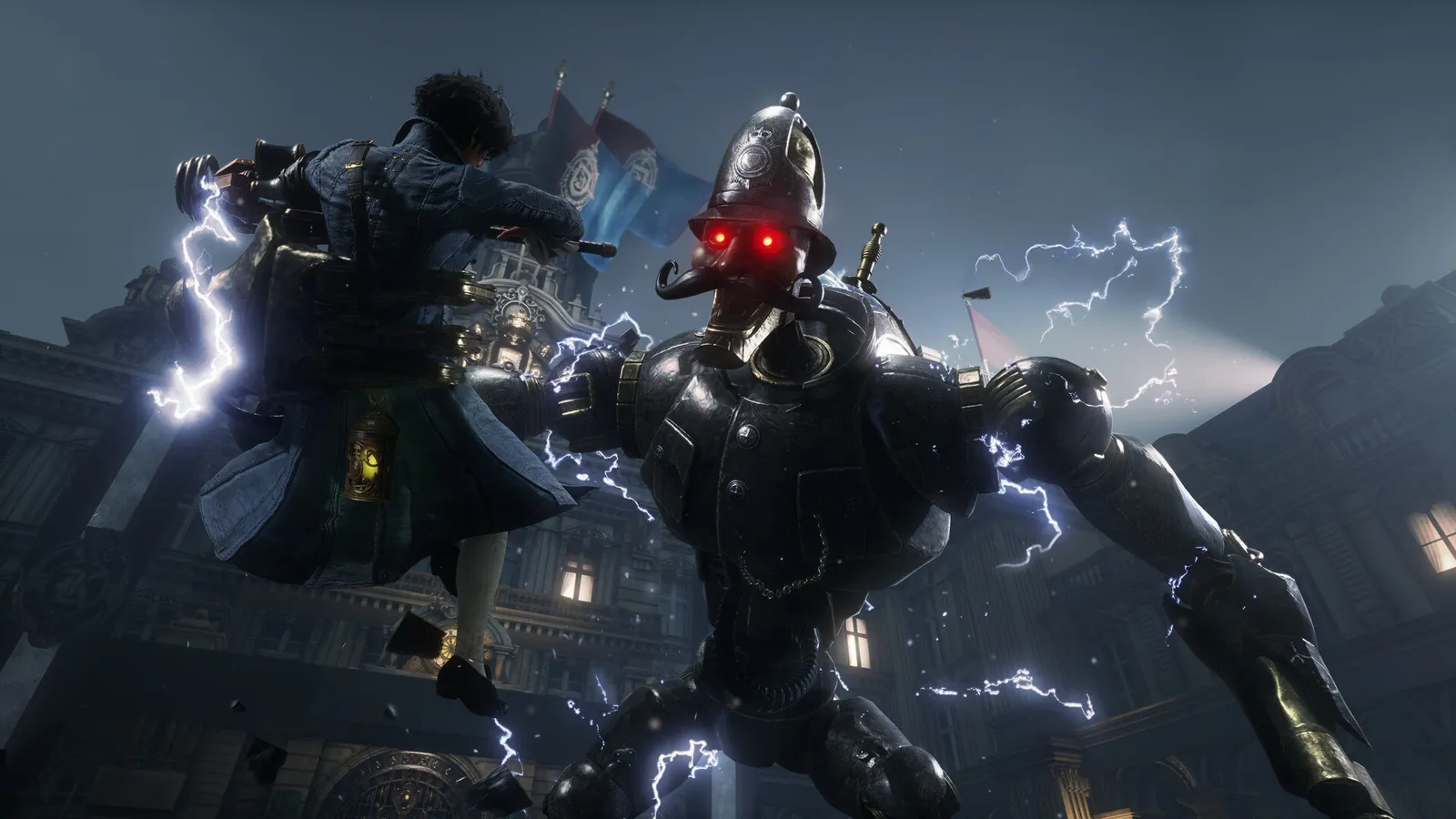 Pinochio faces a brutal mechanized boss in Lies of P combat