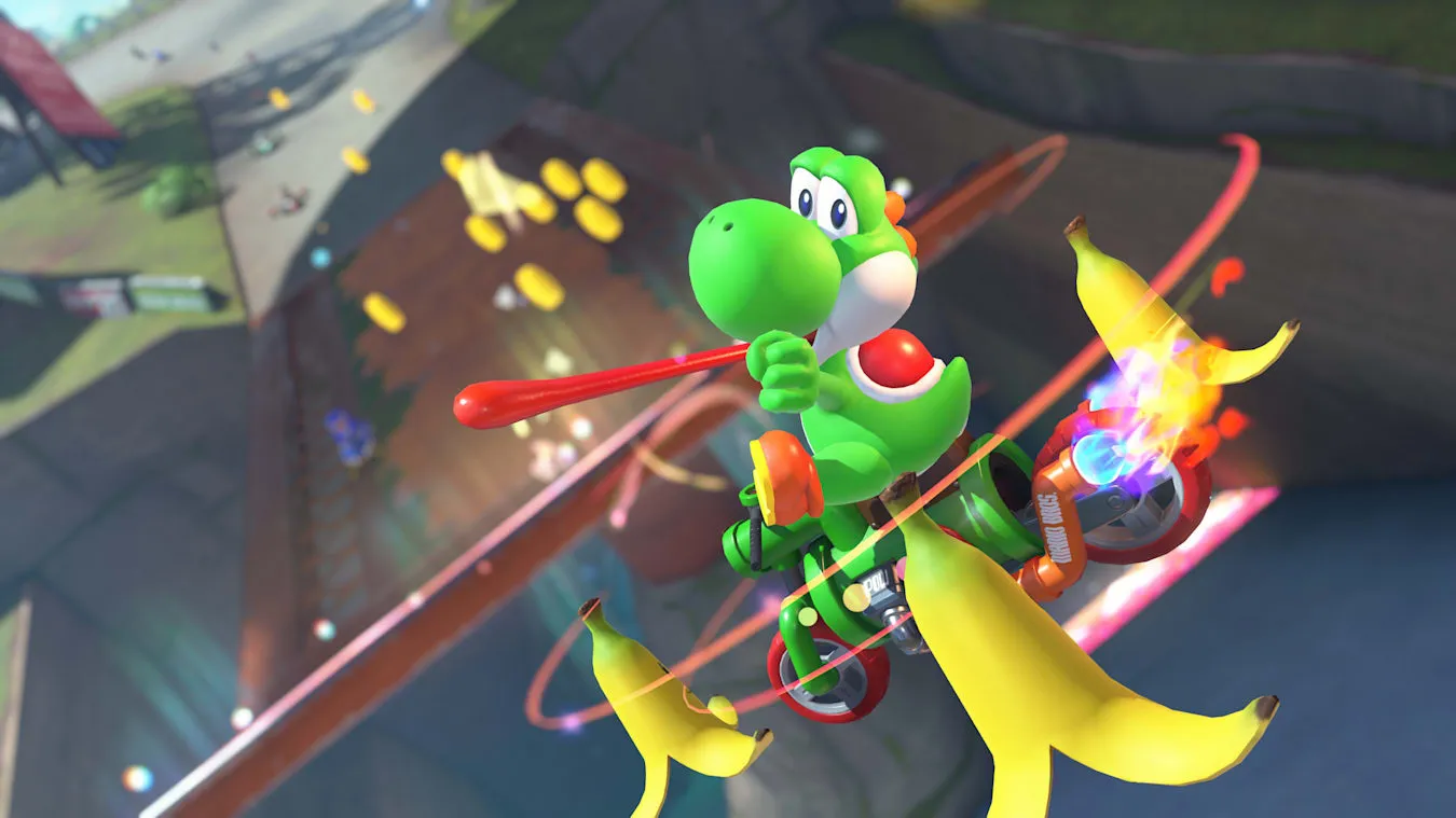 Mario Kart World Drill Rally gameplay showing karts racing in a dark industrial section leading toward Bowser Castle