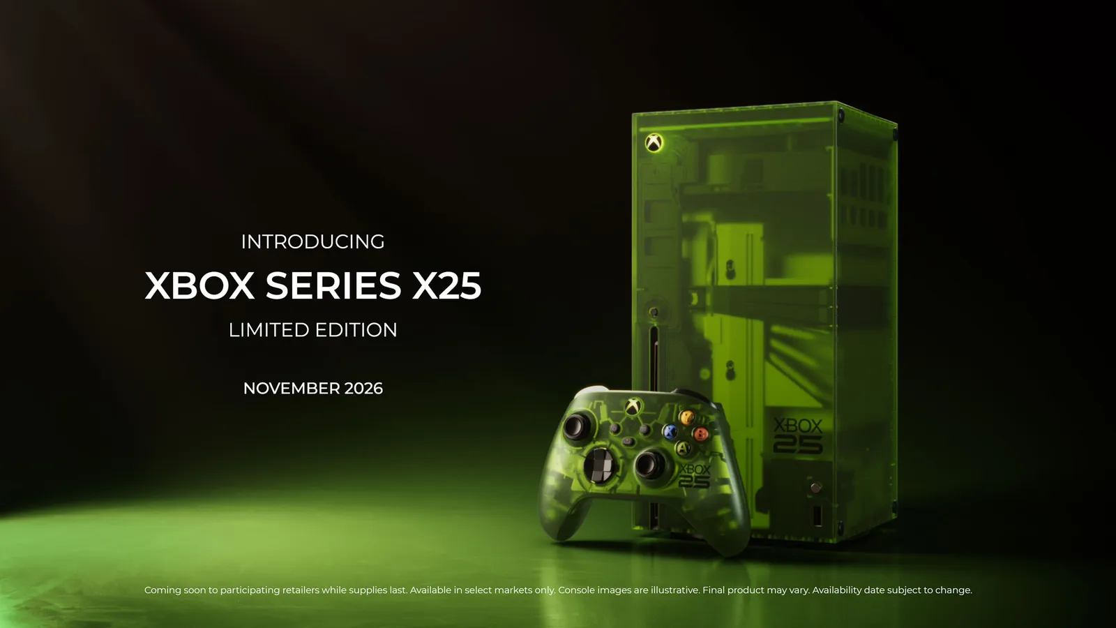 Xbox 25th anniversary translucent OG green console and controller set