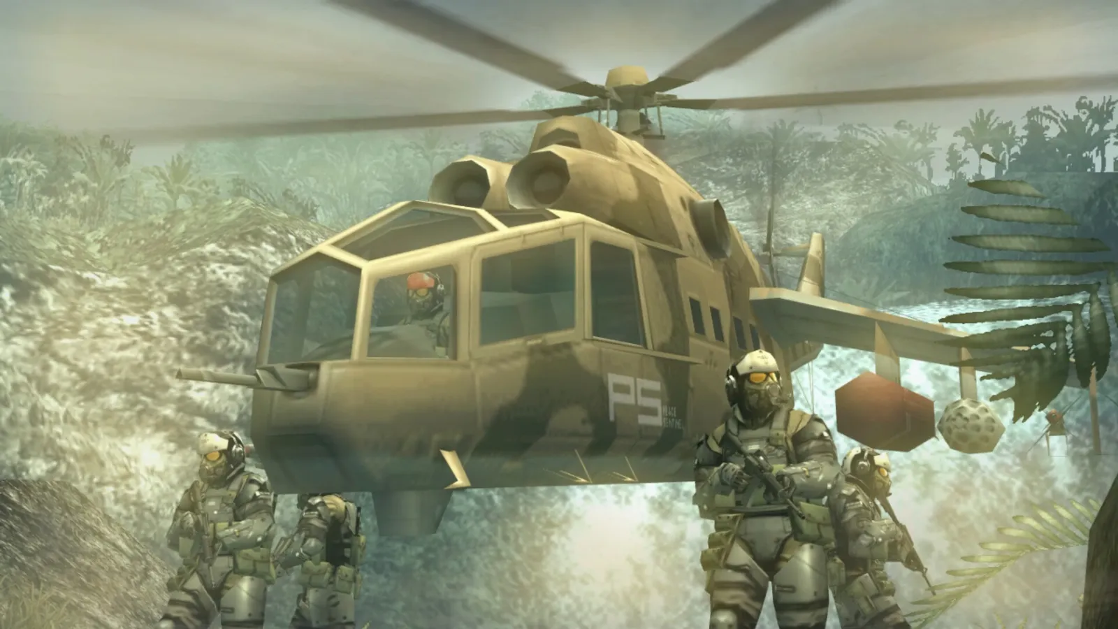Big Boss leading his squad on a jungle mission in Metal Gear Solid Peace Walker Master Collection Version