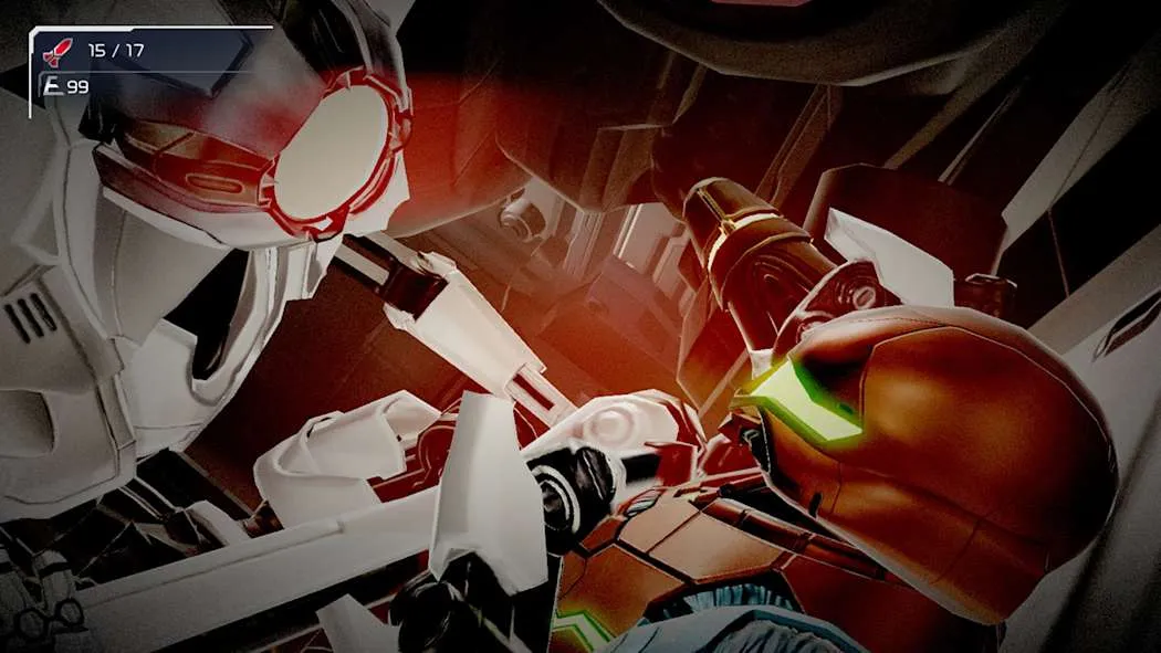 Metroid Dread key art showing Samus Aran facing a Chozo warrior villain Raven Beak on planet ZDR