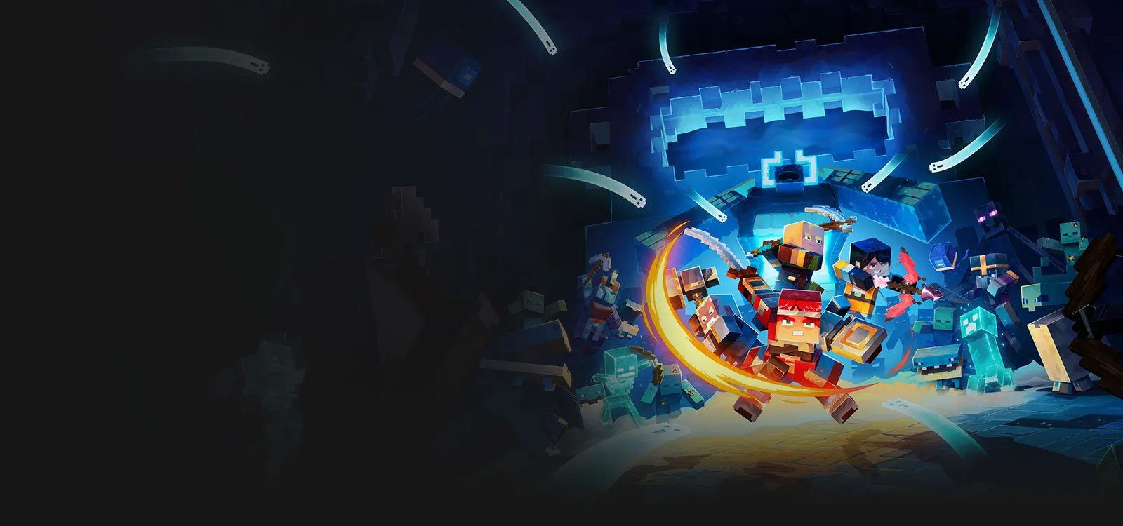 Official Xbox Game Pass artwork showing a team of heroes battling enemies in a blocky fantasy world