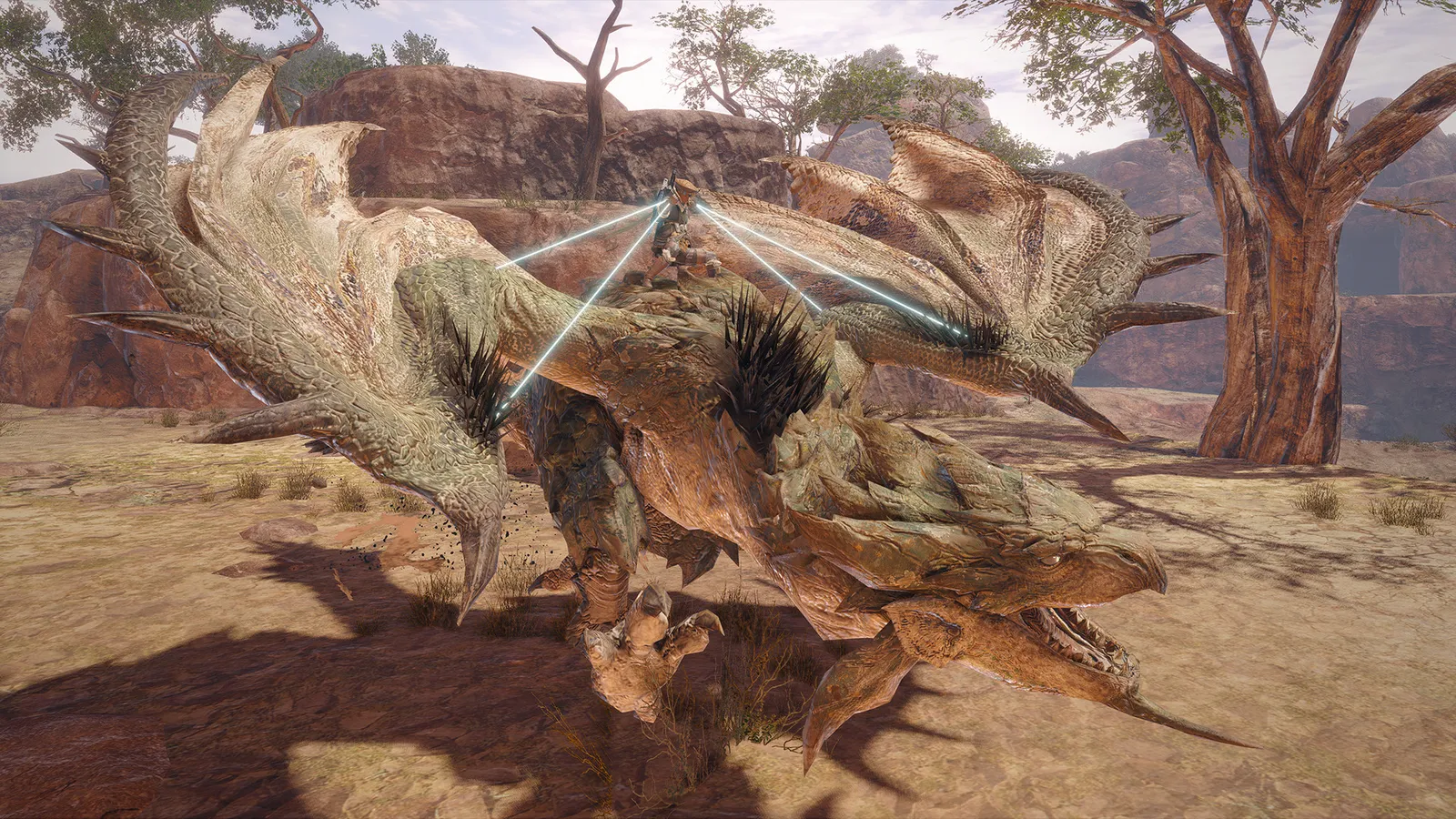 Combat scene from Monster Hunter Rise showing weapon and gear detail