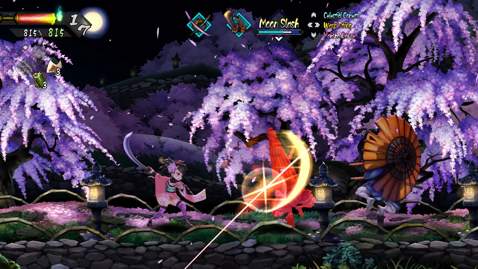 Muramasa Revenant Blades protagonist facing a spirit encounter in a Shinto shrine setting