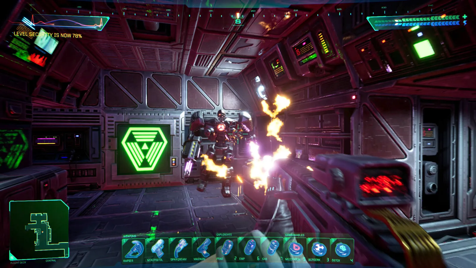A view of Citadel Station's deck in the System Shock VR Steam listing