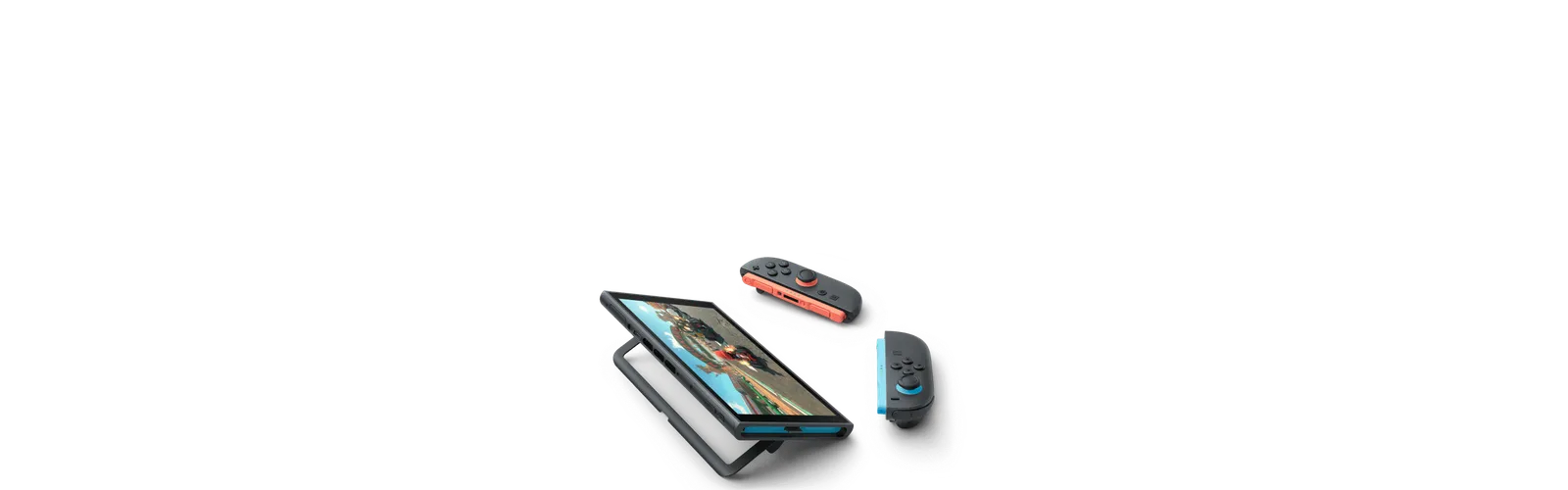 Nintendo Switch 2 in tabletop mode showing a game on the larger 8 inch screen