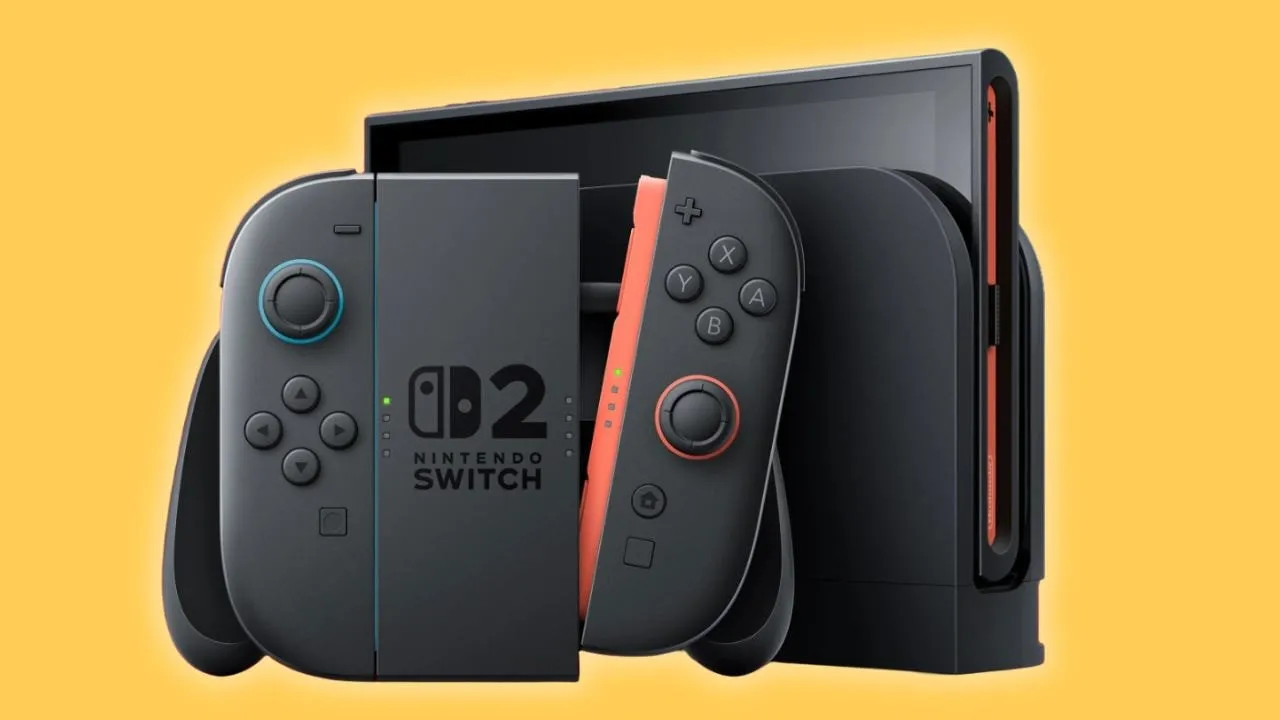 Switch 2 in-store demo kiosk displaying a September 1 price hike notice on the screen, with shoppers at the unit