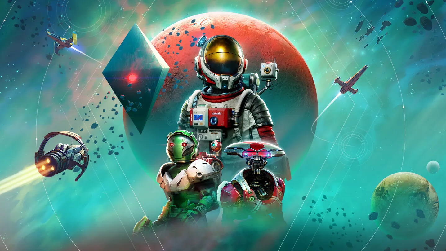 No Man's Sky official Steam page background banner showing a planet and starship