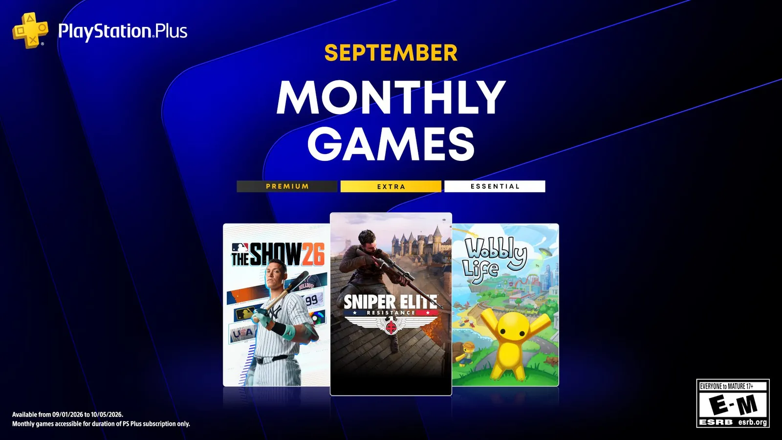 PlayStation Plus September 2026 monthly games promotional banner showing all four titles