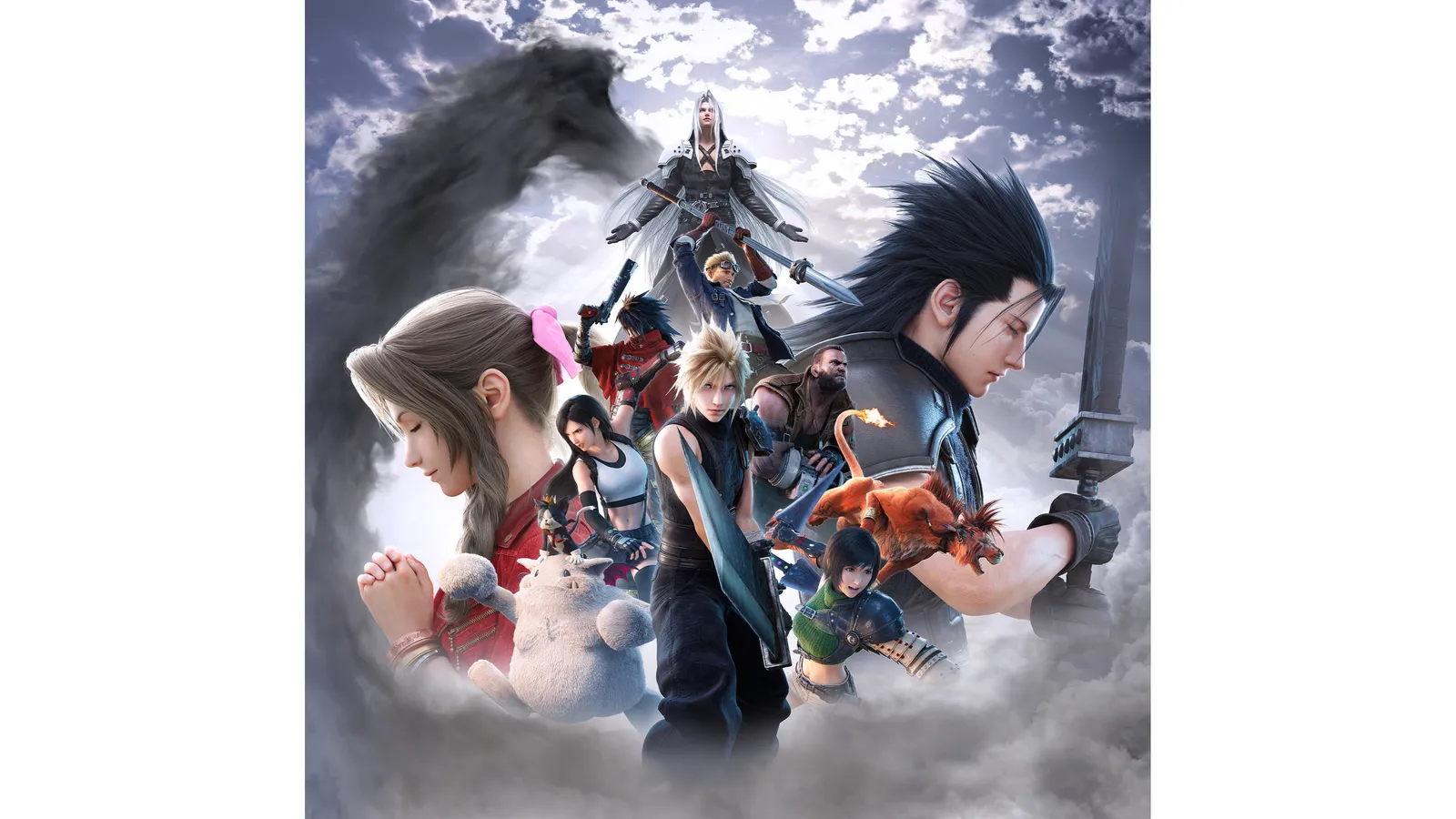 Official Final Fantasy VII Revelation hero keyart showing the Highwind over a vast open world