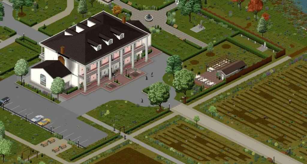 A plantation house in the reworked West Point area of Project Zomboid Build 42