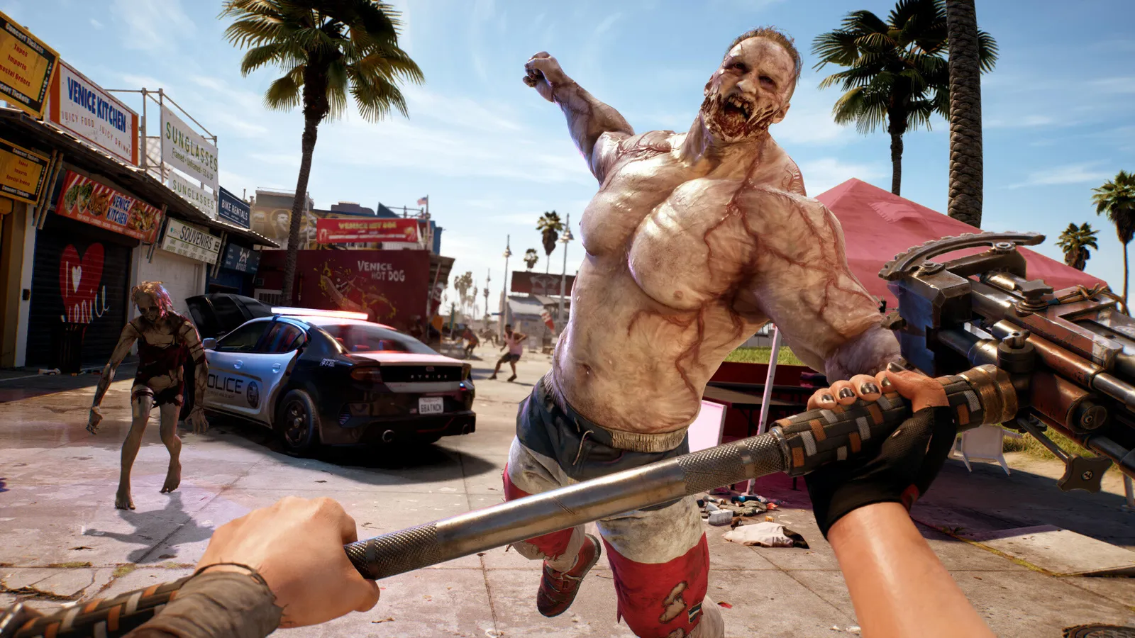 Dead Island 2 screenshot showing zombie combat in a Los Angeles setting