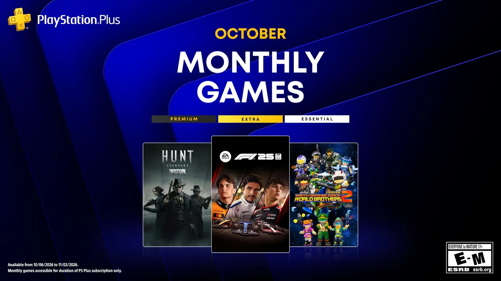 PlayStation Blog key art for the October 2026 PlayStation Plus Monthly Games lineup