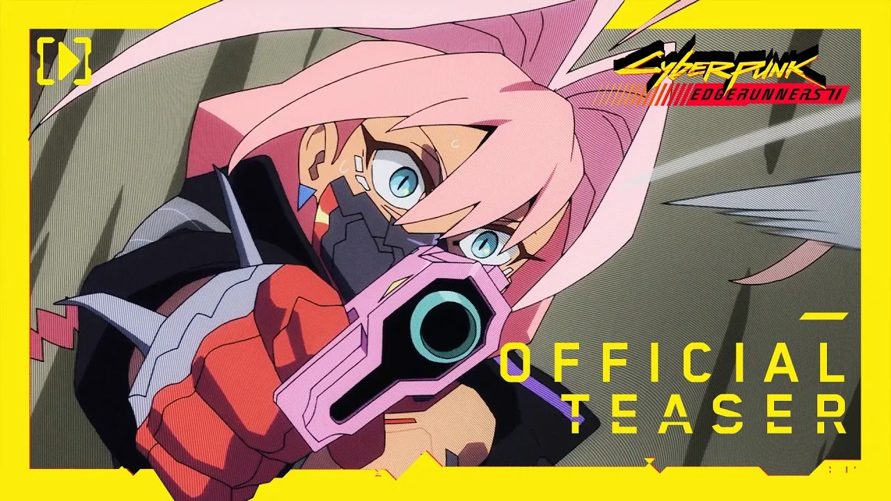 Cyberpunk Edgerunners 2 date reveal teaser still from the official CD Projekt Red YouTube channel