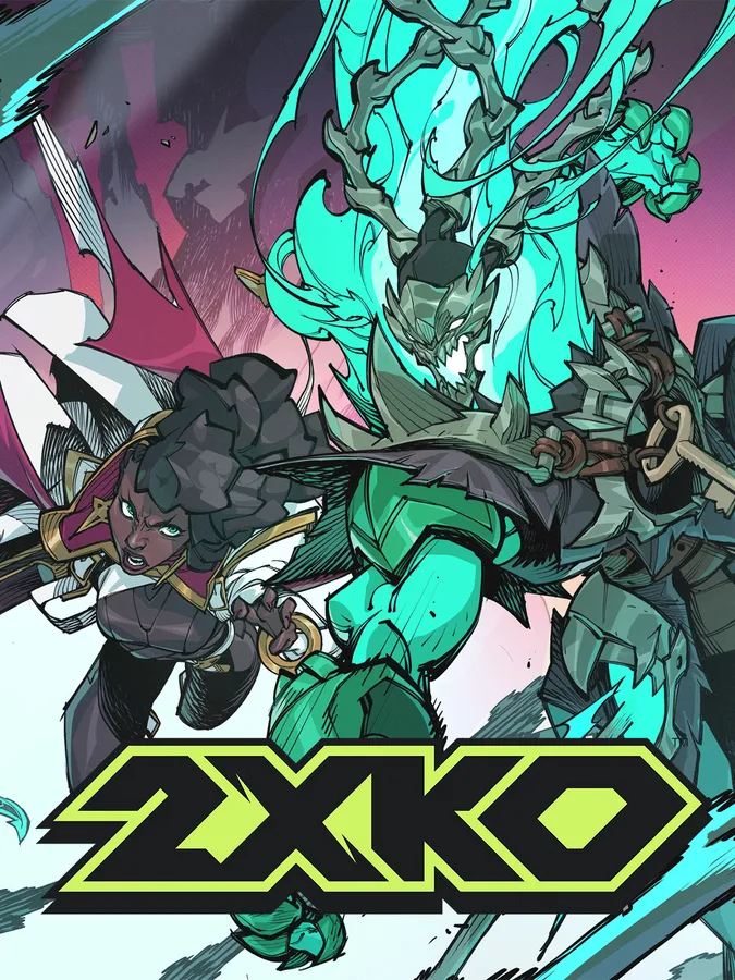 2XKO official cover art with two stylized League champions in a comic-book frame
