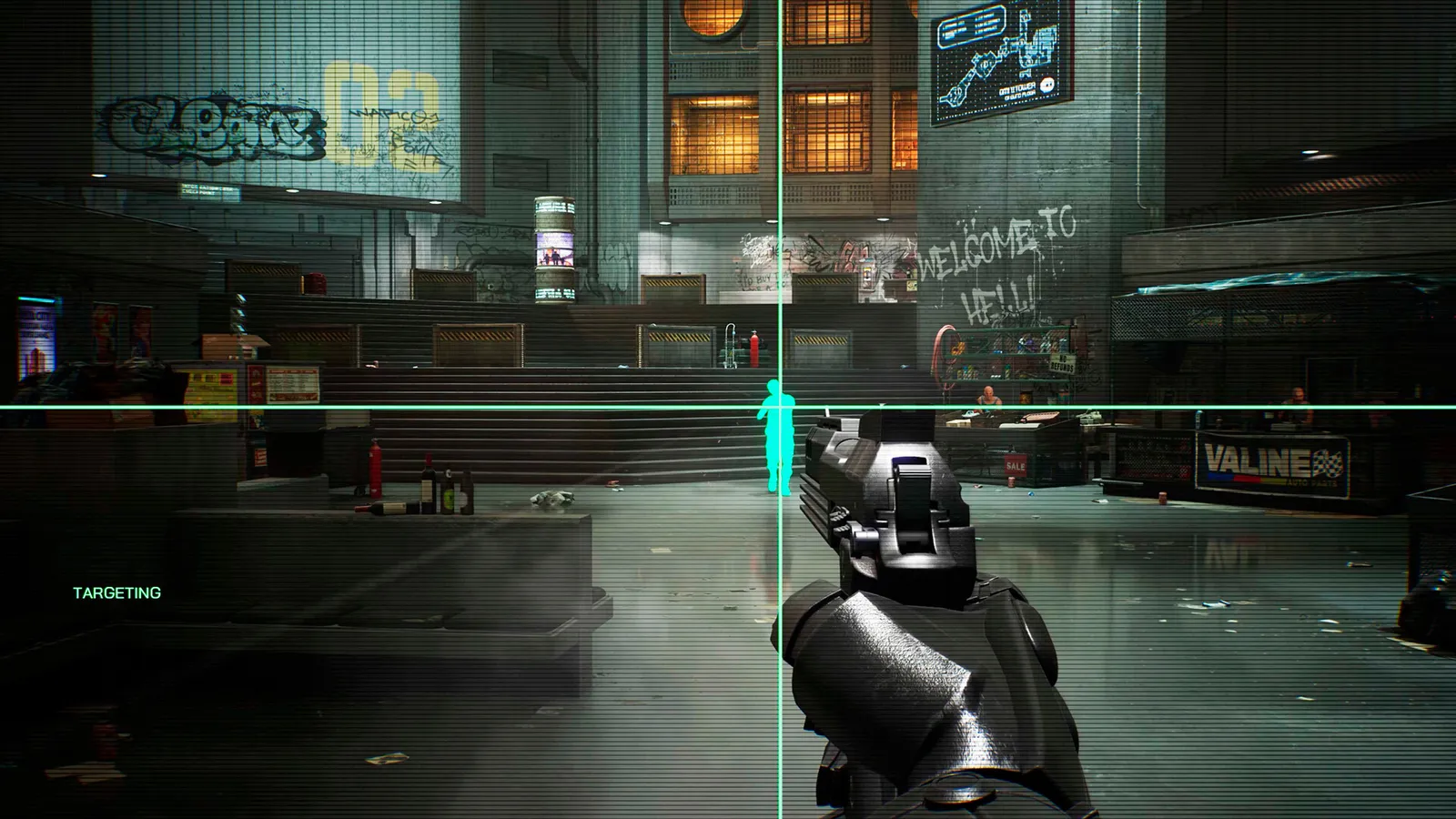 RoboCop raises his weapon inside the OmniTower in Unfinished Business