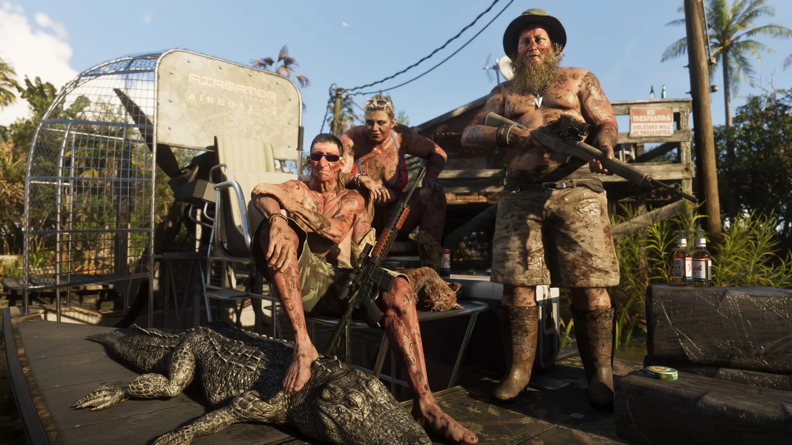 Official Rockstar screenshot of a GTA VI Leonida grassy river landscape.