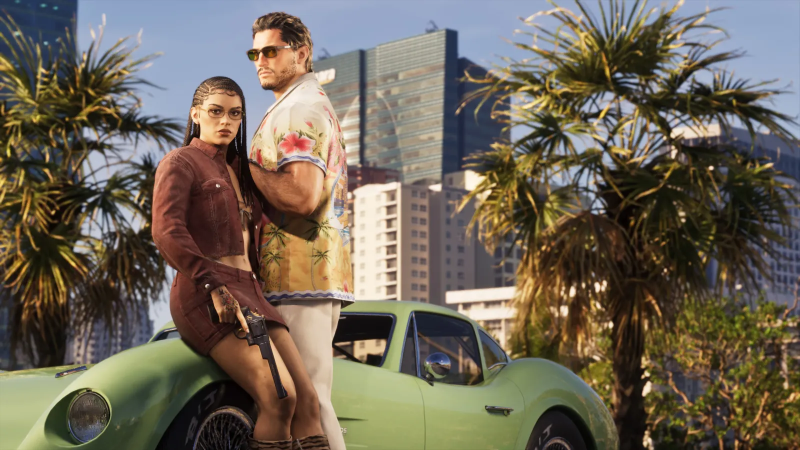 Rockstar promotional art for the GTA VI Ultimate Edition featuring Jason and Lucia.