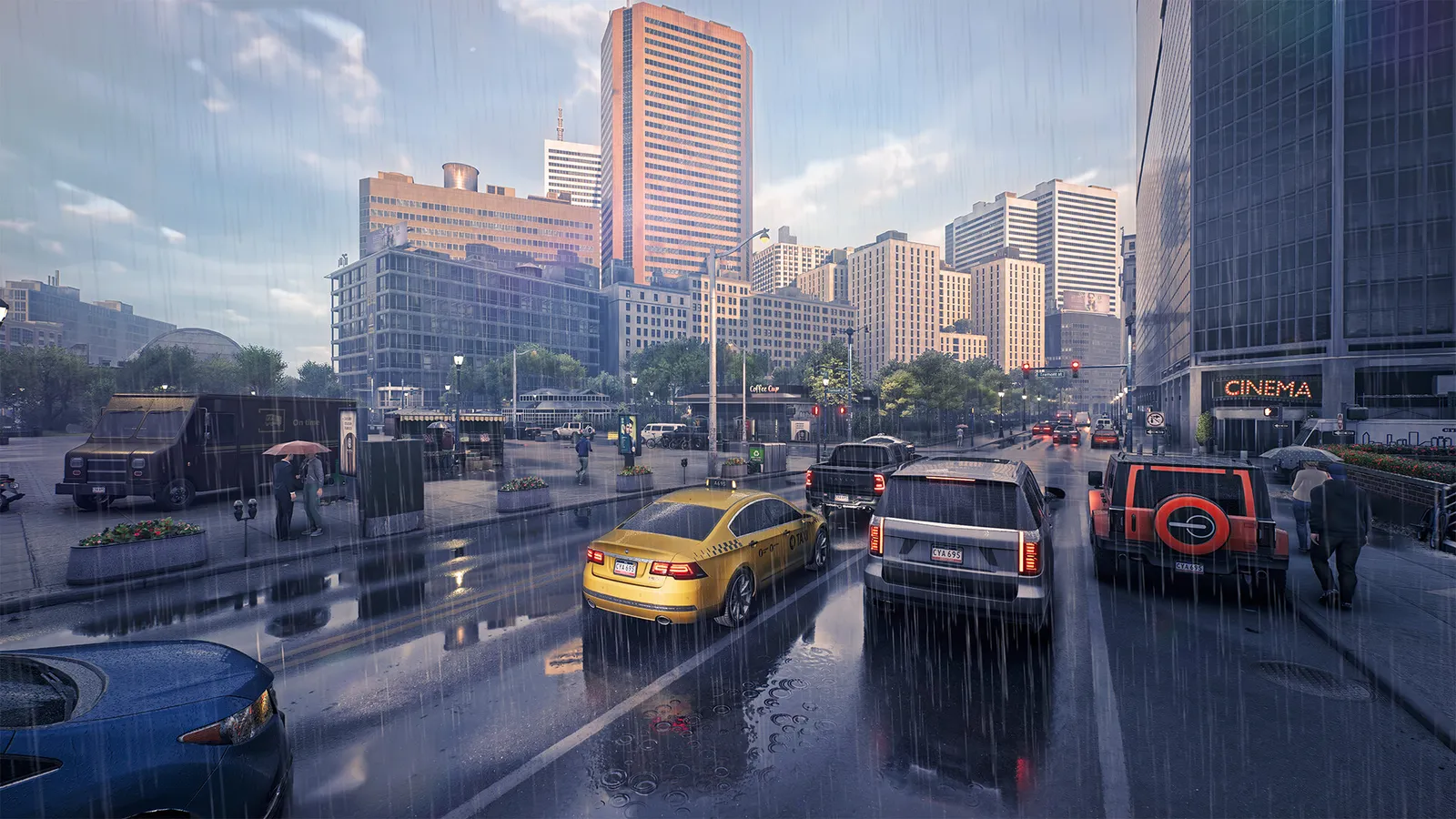 Official Rideshare Stimulator gameplay screenshot showing a car in traffic at night.