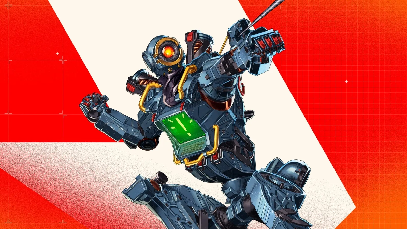Apex Legends character Pathfinder firing his grapple hook in official gameplay artwork
