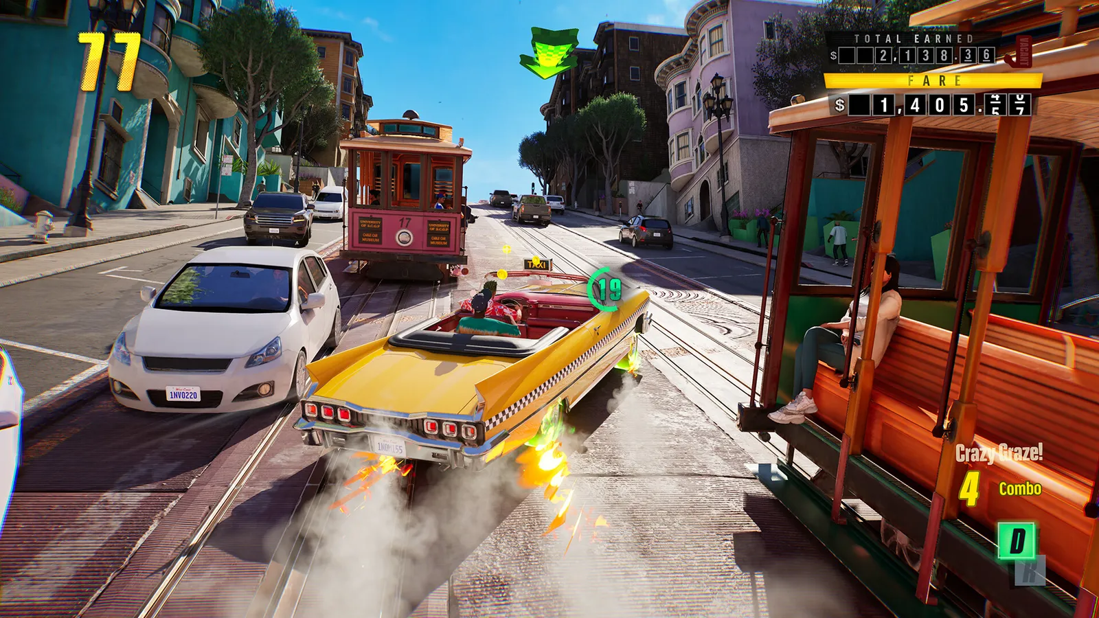 Crazy Taxi World Tour gameplay screenshot showing Axel driving through an urban arcade stage on Steam