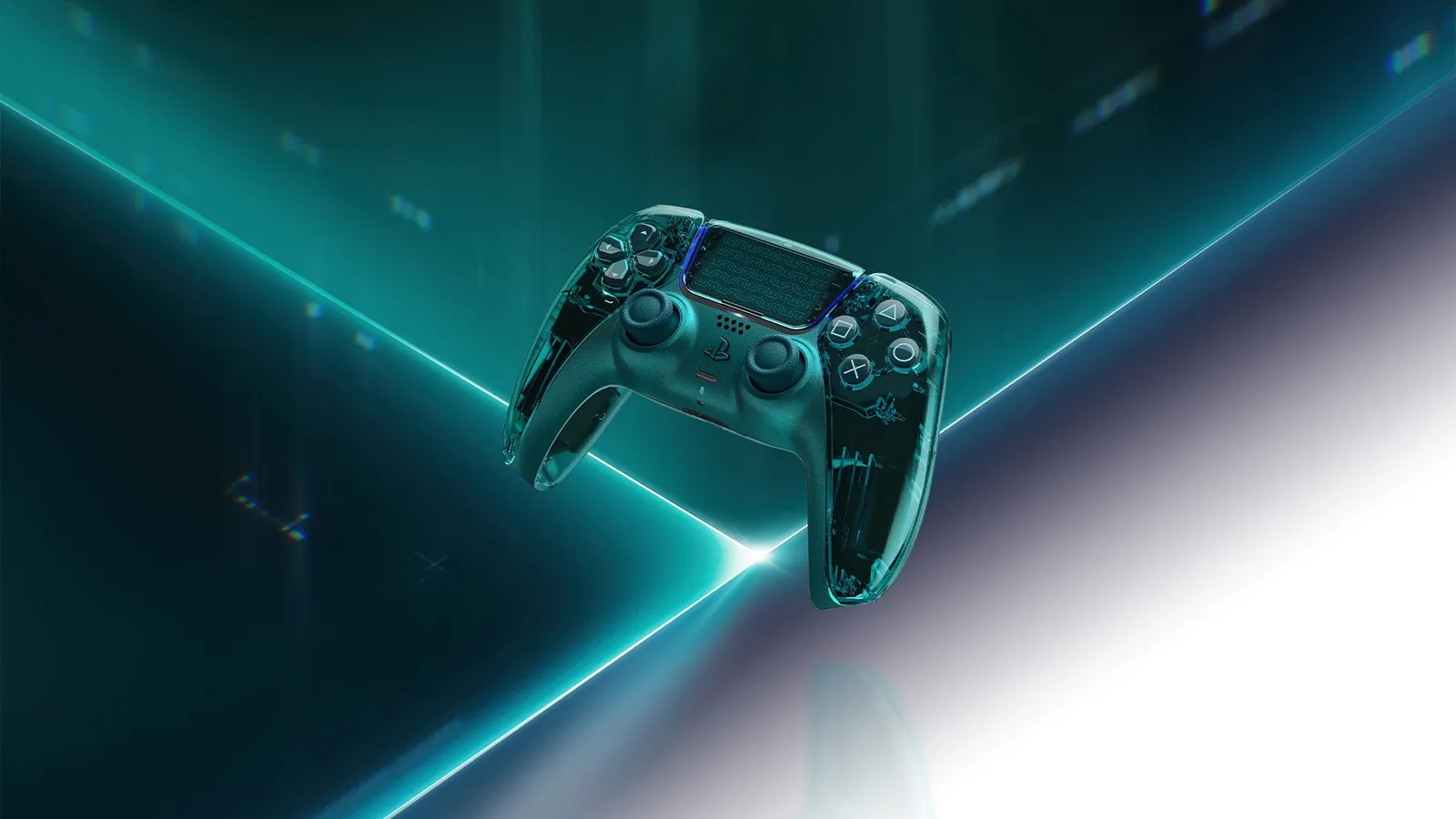 Official PlayStation press image of the see-through Prism Collection controller and console cover design