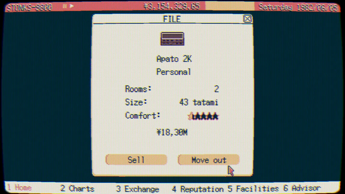 STONKS-9800 retail shop management and investment mini-game screen