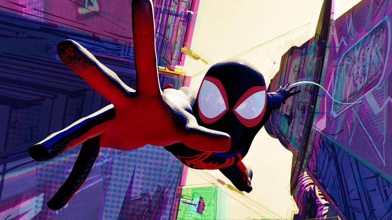Spider-Man Beyond the Spider-Verse feature artwork showing Miles Morales against a vibrant animated background