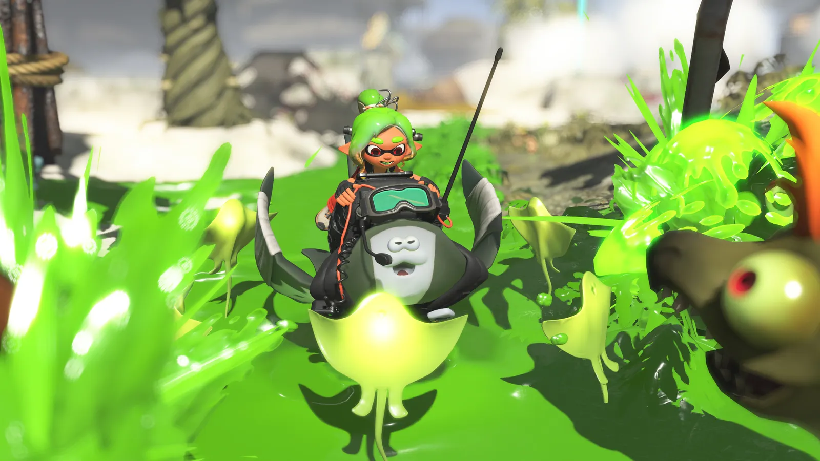 Splatoon Raiders Direct screenshot showing in-game combat and gadget use on the Spirhalite Islands