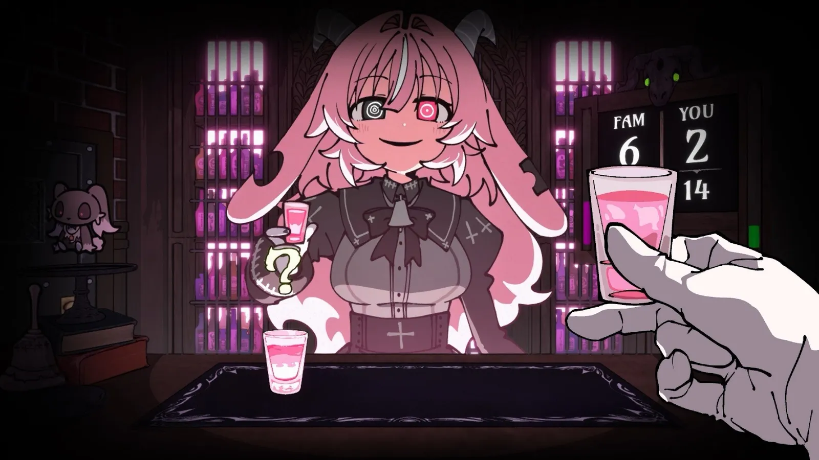 Official screenshot from the Steam store page of Drunken Goddess Reflux, the horror drinking game whose public demo was canceled