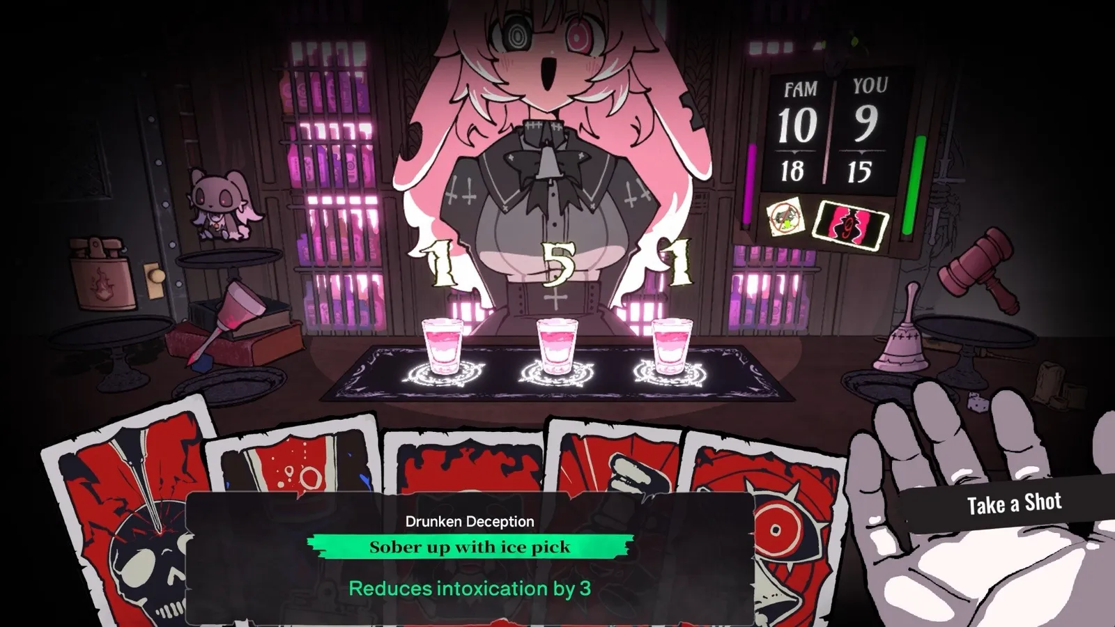 Second official Steam store screenshot of Drunken Goddess Reflux showing its dark anime inspired art style