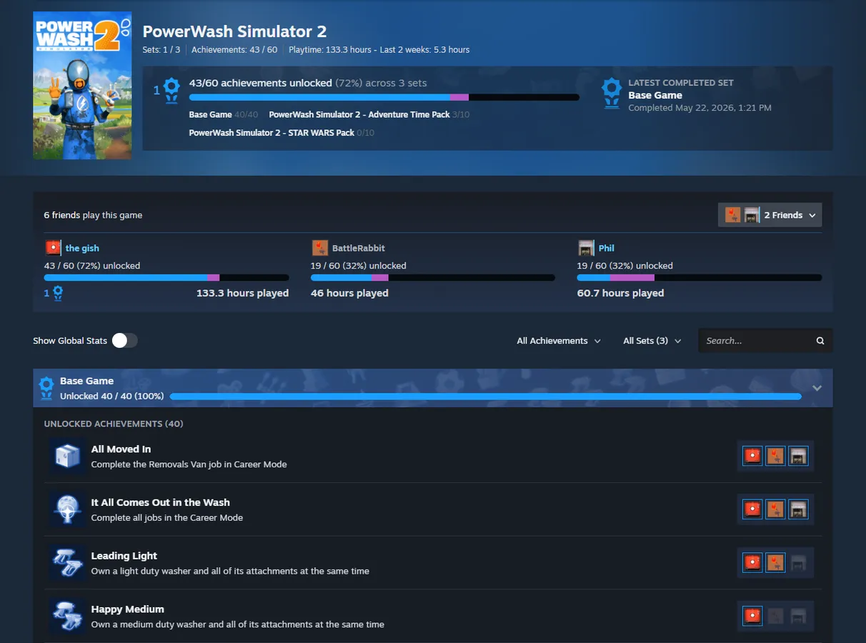 Steam Achievement Sets beta artwork from Valve's announcement showing set progress and friend comparison